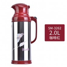 清水SM-3262-2.0L不锈钢保温壶家用热水瓶玻璃内胆保温瓶暖瓶大容量暖壶暖瓶 咖啡红 2000ml