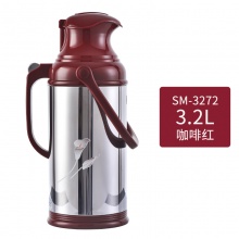 清水SM-3272-3.2L暖瓶不锈钢保温壶家用热水瓶玻璃内胆保温瓶大容量暖壶暖瓶  酒红 3200ml