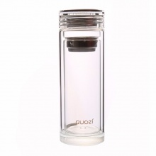 果兹GZ-S03碟璀防滑水晶保温杯300ml双层隔热透明水杯水晶底茶杯H