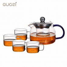 果兹GZ-S29自然格调茶具 套装耐热高硼硅玻璃手工吹制茶具套装一壶四杯 400ml+80ml*4 透明 H