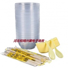 圆形一次性餐盒450ml透明塑料外卖打包加厚透明饭盒快餐便当碗 +筷子+勺 (300套/箱）H
