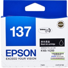 爱普生（EPSON） T137黑色原装墨盒 适用K100 K200 K105 K205 打印机 T1371黑色（约打印1000页）